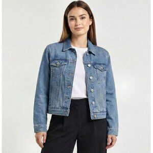 Topshop Classic Button-Down Denim Trucker Jacket Blue Mid Wash, Womens Size 8 US